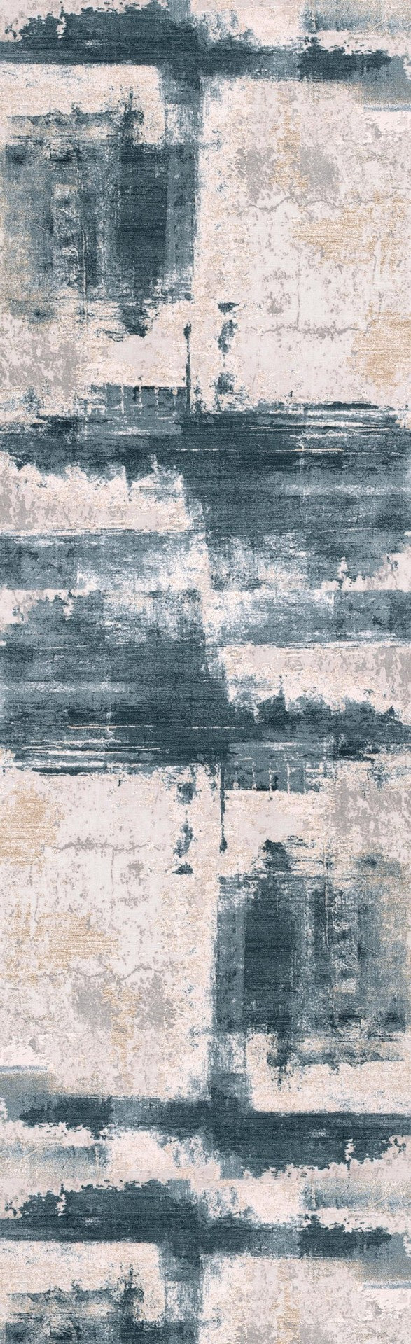 HomeRoots 2' Blue and Beige Abstract Area Rug Runner – Soft, Stain-Resistant for High-Traffic Spaces, 30' Long 609818