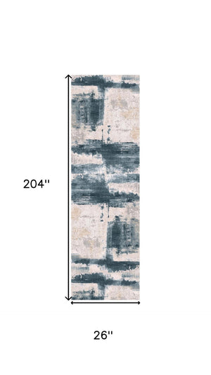 HomeRoots 17' Runner Blue and Beige Abstract Rug - Soft, Stain-Resistant, Durable for Hallways & Busy Homes 609821