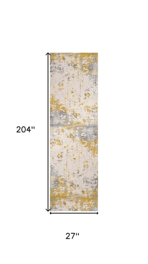 HomeRoots 17' Runner Gold and Gray Abstract Area Rug - Soft, Durable Design for Hallways and High-Traffic Areas 609827