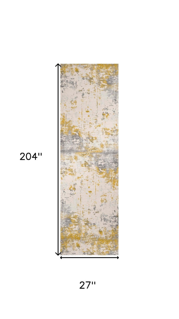 HomeRoots 17' Runner Gold and Gray Abstract Area Rug - Soft, Durable Design for Hallways and High-Traffic Areas 609827