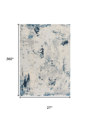 HomeRoots 2' Abstract Runner Rug in Blue, Beige & Gray – Modern Design, Soft, Durable, Ideal for High Traffic Areas 609830
