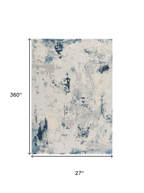 HomeRoots 2' Abstract Runner Rug in Blue, Beige & Gray – Modern Design, Soft, Durable, Ideal for High Traffic Areas 609830