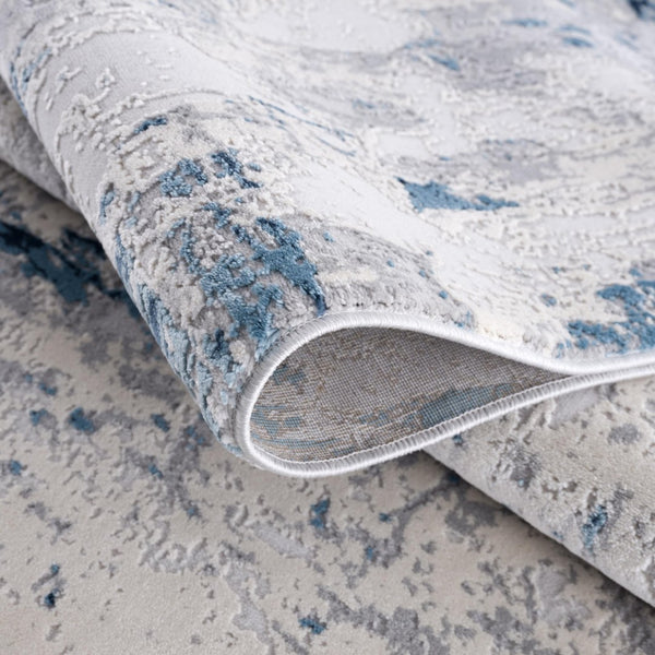 HomeRoots 19' Contemporary Abstract Runner Rug in Blue, Beige & Gray - Durable, Soft, Stain-Resistant Design! 609832