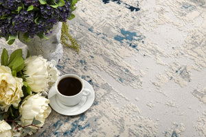 HomeRoots 17' Modern Abstract Runner Rug in Blue, Beige & Gray - Durable, Soft & Stain-Resistant for High Traffic Areas 609833