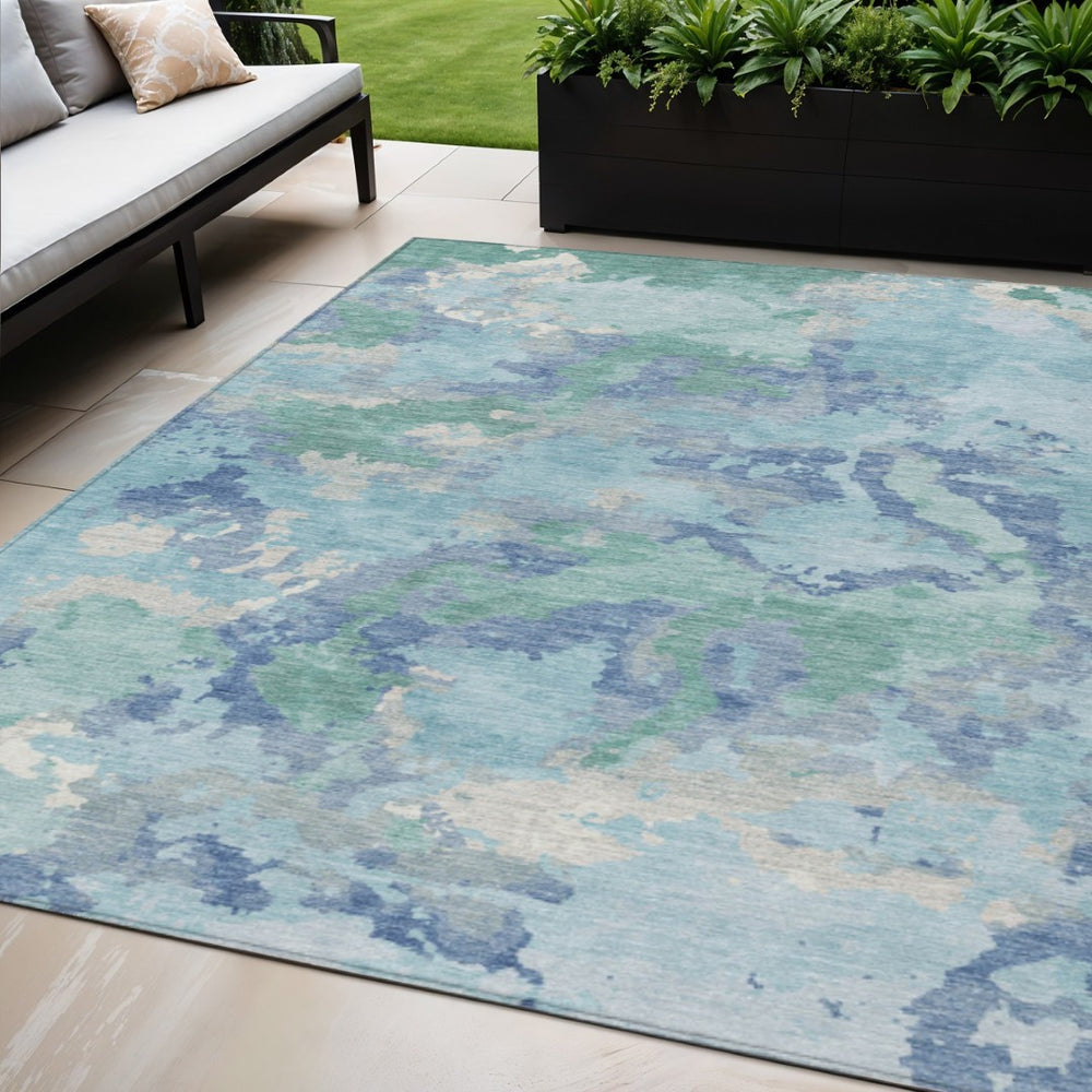 HomeRoots 5' Blue and Teal Abstract Area Rug – Stylish, Durable, Washable Indoor/Outdoor Design for Versatile Spaces 5' X 8' 609835