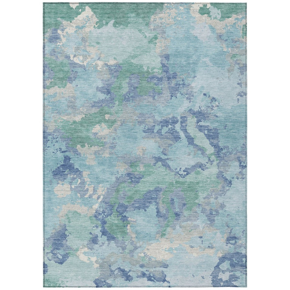HomeRoots 5' Blue and Teal Abstract Area Rug – Stylish, Durable, Washable Indoor/Outdoor Design for Versatile Spaces 5' X 8' 609835