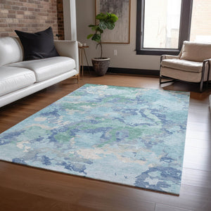 HomeRoots 5' Blue and Teal Abstract Area Rug – Stylish, Durable, Washable Indoor/Outdoor Design for Versatile Spaces 5' X 8' 609835
