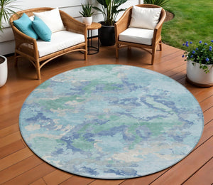 HomeRoots 5' Blue and Teal Abstract Area Rug – Stylish, Durable, Washable Indoor/Outdoor Design for Versatile Spaces 8' Round 609836