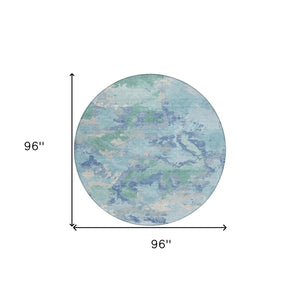 HomeRoots 5' Blue and Teal Abstract Area Rug – Stylish, Durable, Washable Indoor/Outdoor Design for Versatile Spaces 8' Round 609836