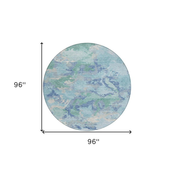 HomeRoots 5' Blue and Teal Abstract Area Rug – Stylish, Durable, Washable Indoor/Outdoor Design for Versatile Spaces 8' Round 609836