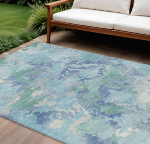 HomeRoots 5' Blue and Teal Abstract Area Rug – Stylish, Durable, Washable Indoor/Outdoor Design for Versatile Spaces 8' X 10' 609837
