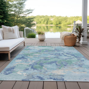 HomeRoots 5' Blue and Teal Abstract Area Rug – Stylish, Durable, Washable Indoor/Outdoor Design for Versatile Spaces 9' X 12' 609838