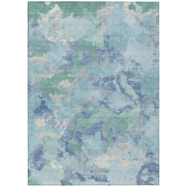 HomeRoots 5' Blue and Teal Abstract Area Rug – Stylish, Durable, Washable Indoor/Outdoor Design for Versatile Spaces 9' X 12' 609838