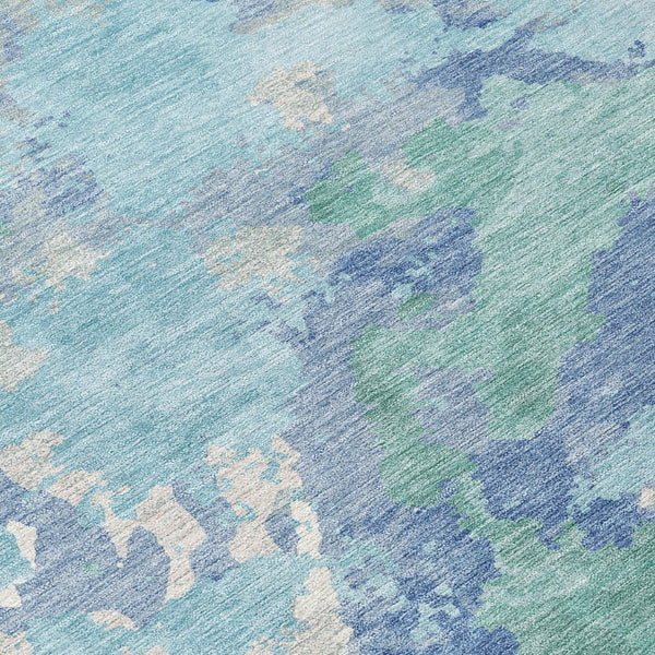 HomeRoots 5' Blue and Teal Abstract Area Rug – Stylish, Durable, Washable Indoor/Outdoor Design for Versatile Spaces 10' X 14' 609839