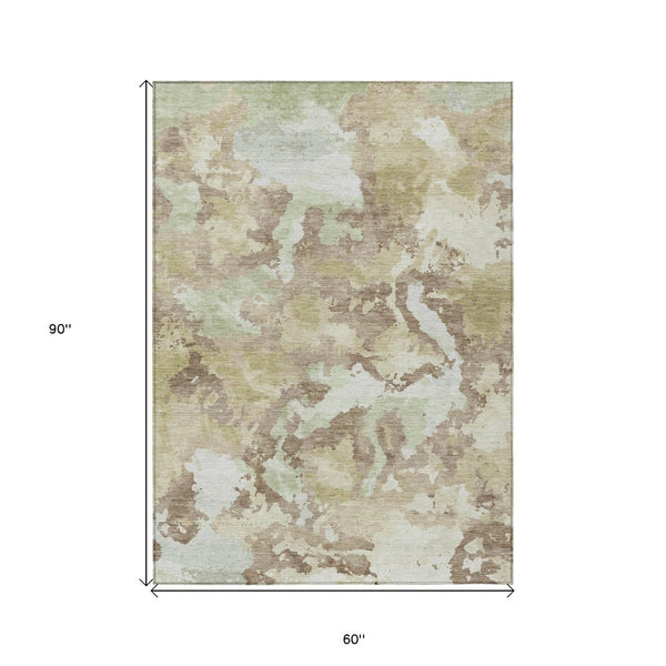 HomeRoots 5' Stylish Taupe and Ivory Abstract Area Rug - Washable, Durable, Perfect for Indoor & Outdoor Use 5' X 8' 609841