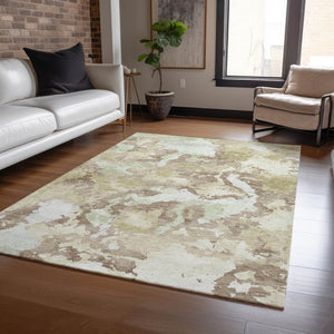 HomeRoots 5' Stylish Taupe and Ivory Abstract Area Rug - Washable, Durable, Perfect for Indoor & Outdoor Use 5' X 8' 609841