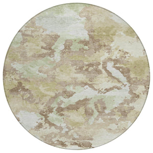 HomeRoots 5' Stylish Taupe and Ivory Abstract Area Rug - Washable, Durable, Perfect for Indoor & Outdoor Use 8' Round 609842