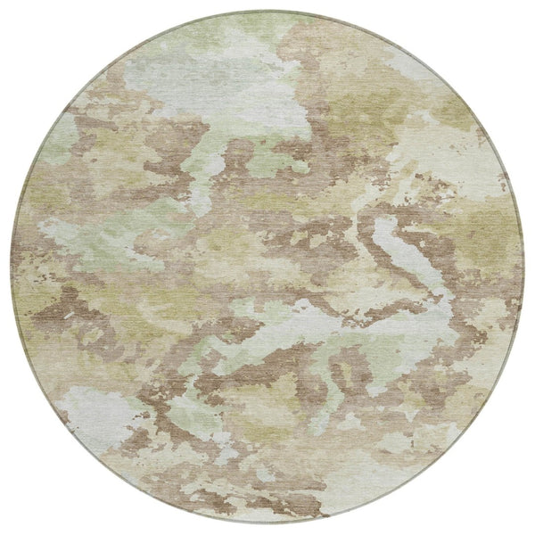HomeRoots 5' Stylish Taupe and Ivory Abstract Area Rug - Washable, Durable, Perfect for Indoor & Outdoor Use 8' Round 609842