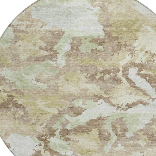 HomeRoots 5' Stylish Taupe and Ivory Abstract Area Rug - Washable, Durable, Perfect for Indoor & Outdoor Use 8' Round 609842