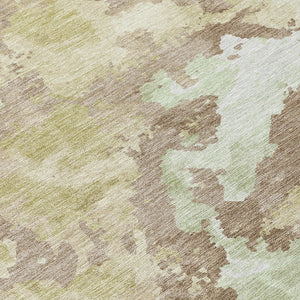 HomeRoots 5' Stylish Taupe and Ivory Abstract Area Rug - Washable, Durable, Perfect for Indoor & Outdoor Use 8' Round 609842