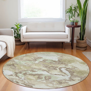 HomeRoots 5' Stylish Taupe and Ivory Abstract Area Rug - Washable, Durable, Perfect for Indoor & Outdoor Use 8' Round 609842