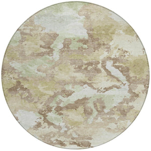 HomeRoots 5' Stylish Taupe and Ivory Abstract Area Rug - Washable, Durable, Perfect for Indoor & Outdoor Use 8' Round 609842