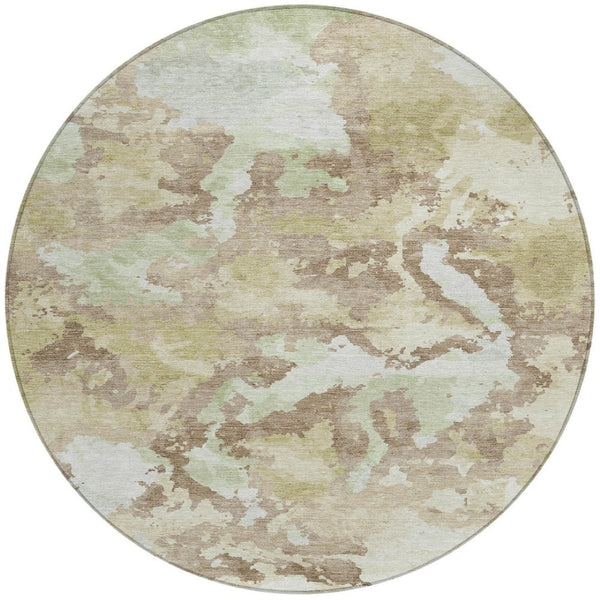 HomeRoots 5' Stylish Taupe and Ivory Abstract Area Rug - Washable, Durable, Perfect for Indoor & Outdoor Use 8' Round 609842