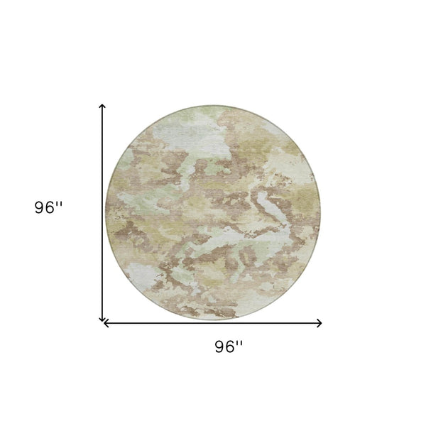 HomeRoots 5' Stylish Taupe and Ivory Abstract Area Rug - Washable, Durable, Perfect for Indoor & Outdoor Use 8' Round 609842