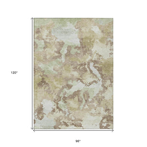 HomeRoots 5' Stylish Taupe and Ivory Abstract Area Rug - Washable, Durable, Perfect for Indoor & Outdoor Use 8' X 10' 609843