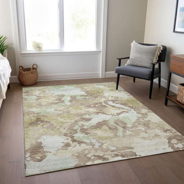 HomeRoots 5' Stylish Taupe and Ivory Abstract Area Rug - Washable, Durable, Perfect for Indoor & Outdoor Use 8' X 10' 609843