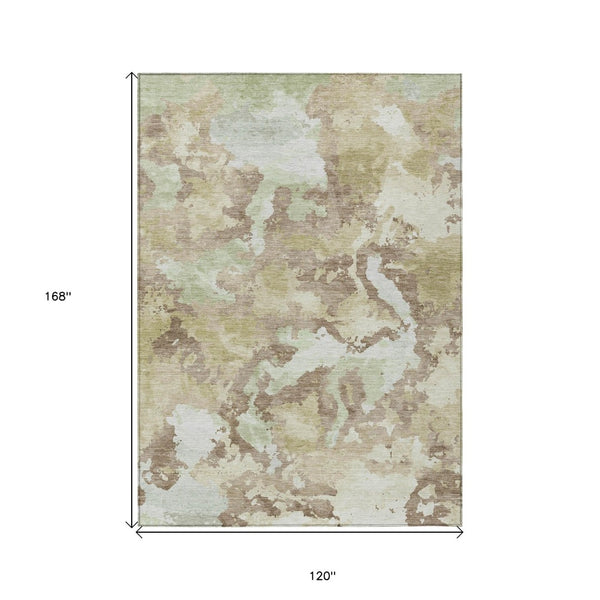 HomeRoots 5' Stylish Taupe and Ivory Abstract Area Rug - Washable, Durable, Perfect for Indoor & Outdoor Use 10' X 14' 609845