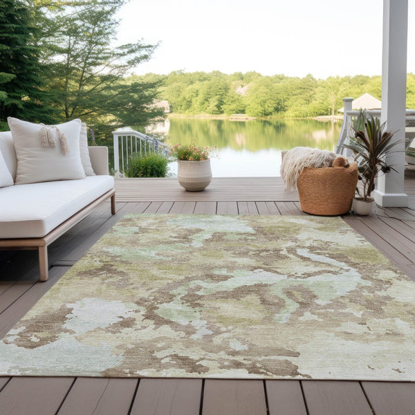 HomeRoots 5' Stylish Taupe and Ivory Abstract Area Rug - Washable, Durable, Perfect for Indoor & Outdoor Use 10' X 14' 609845