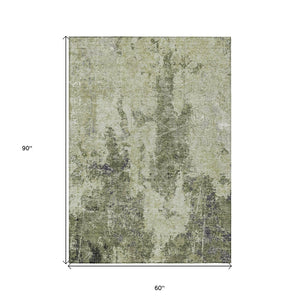 HomeRoots 5' Modern Artichoke and Fern Green Abstract Washable Area Rug for Indoor and Outdoor Spaces 5' X 8' 609847