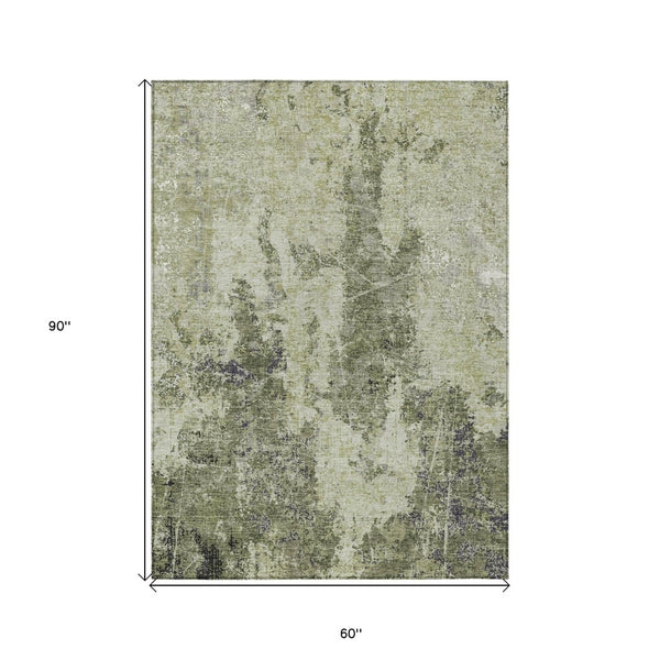 HomeRoots 5' Modern Artichoke and Fern Green Abstract Washable Area Rug for Indoor and Outdoor Spaces 5' X 8' 609847