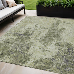 HomeRoots 5' Modern Artichoke and Fern Green Abstract Washable Area Rug for Indoor and Outdoor Spaces 5' X 8' 609847