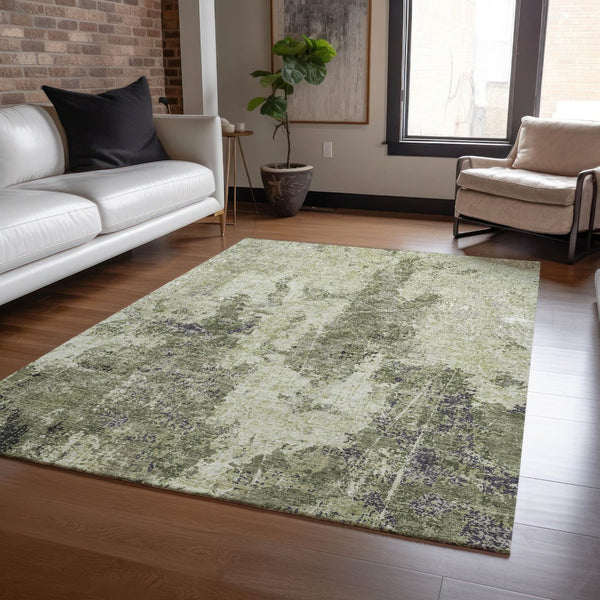 HomeRoots 5' Modern Artichoke and Fern Green Abstract Washable Area Rug for Indoor and Outdoor Spaces 5' X 8' 609847