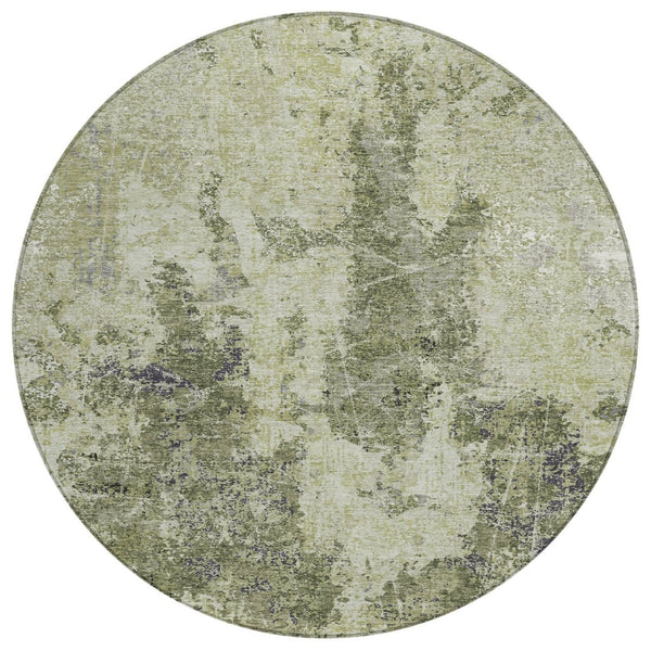 HomeRoots 5' Modern Artichoke and Fern Green Abstract Washable Area Rug for Indoor and Outdoor Spaces 8' Round 609848