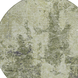 HomeRoots 5' Modern Artichoke and Fern Green Abstract Washable Area Rug for Indoor and Outdoor Spaces 8' Round 609848