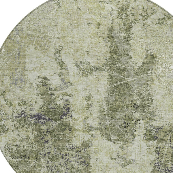 HomeRoots 5' Modern Artichoke and Fern Green Abstract Washable Area Rug for Indoor and Outdoor Spaces 8' Round 609848