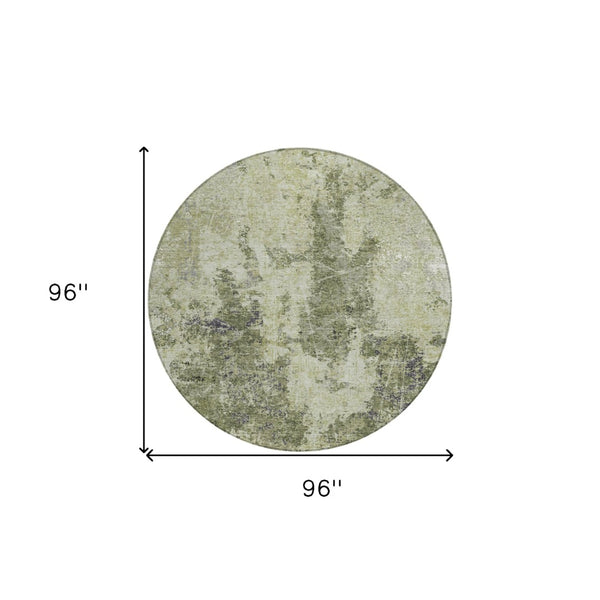 HomeRoots 5' Modern Artichoke and Fern Green Abstract Washable Area Rug for Indoor and Outdoor Spaces 8' Round 609848
