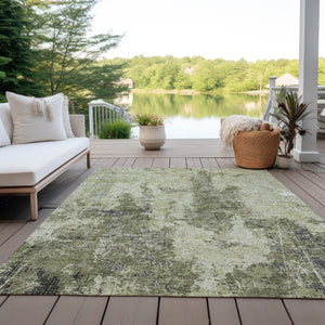 HomeRoots 5' Modern Artichoke and Fern Green Abstract Washable Area Rug for Indoor and Outdoor Spaces 9' X 12' 609850