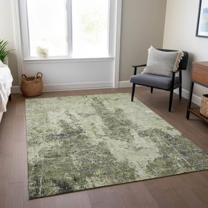 HomeRoots 5' Modern Artichoke and Fern Green Abstract Washable Area Rug for Indoor and Outdoor Spaces 9' X 12' 609850