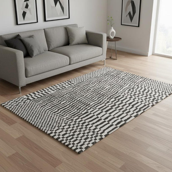 Geometric Berber Area Rug Recycled Pet Machine Washable Uv Protected Neutral Indoor