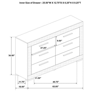 English Elm Pierce Six Drawer Diamond Embossed Dresser with Sleek High Sheen Finish for Modern Bedrooms Gloss White B062P447669