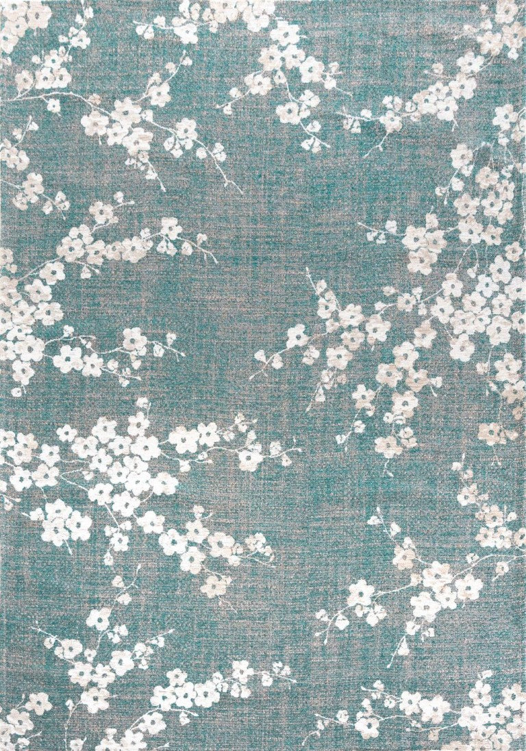 HomeRoots Round Oriental Rug Washable Uv Resistant Recycled Pet Fiber Blue White Indoor Decor 8' 609912