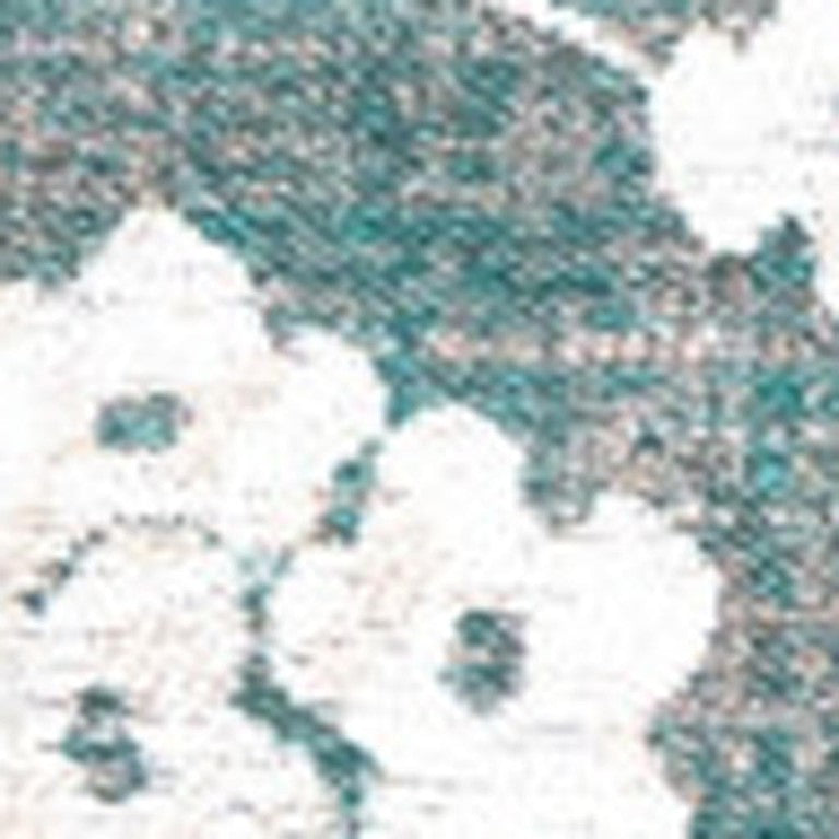 HomeRoots Round Oriental Rug Washable Uv Resistant Recycled Pet Fiber Blue White Indoor Decor 8' 609912