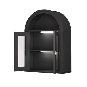 English Elm Wall Mounted Arched Cabinet Tempered Glass Doors Led Lighting Adjustable Shelves Bathroom Black T3210P471555
