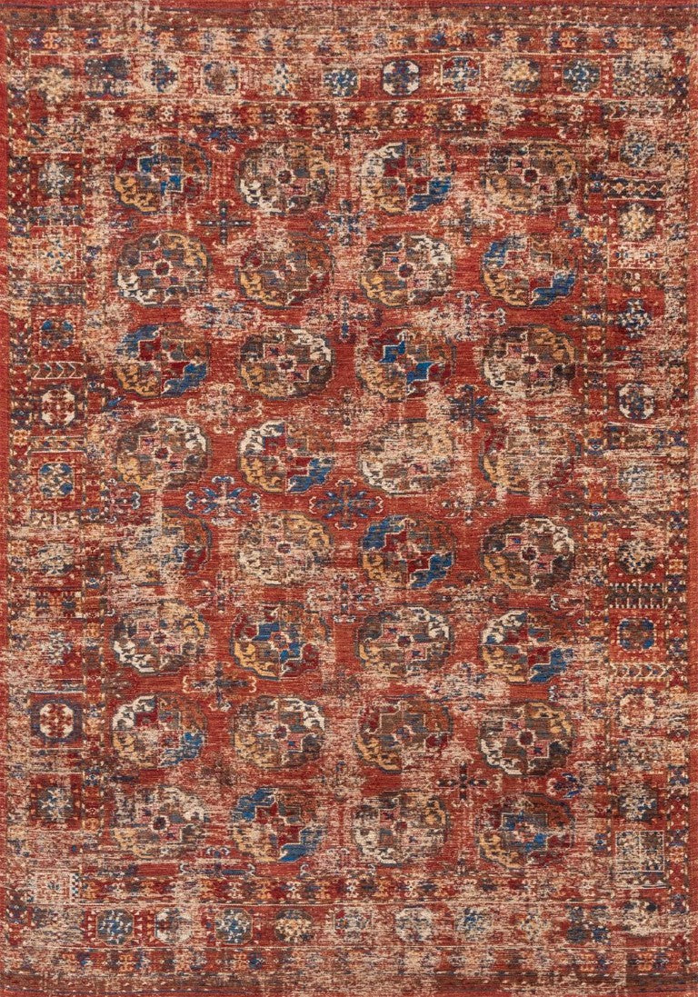 HomeRoots 9x13 Washable Tribal Area Rug in Bold Red Pet Recycled Fibers Uv Protected Low Pile 609965