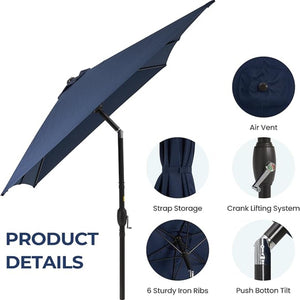English Elm 6.5 X 10 Ft Rectangular Outdoor Patio Umbrella with Crank Tilt Uv Resistant Canopy Navy Blue B082P454958