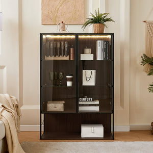 English Elm 51.2'' Freestanding Lighted Display Cabinet With Adjustable Glass Shelves & Hidden Storage For Décor N845P261777D